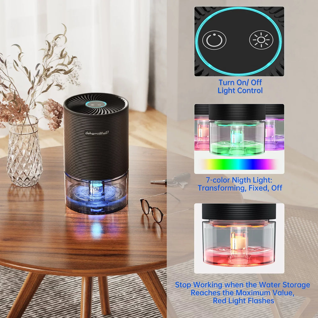 Light Auto-off,7 27oz Bedroom sq.ft-Black up Colors Alrocket for with Small 215 Dehumidifiers to LED
