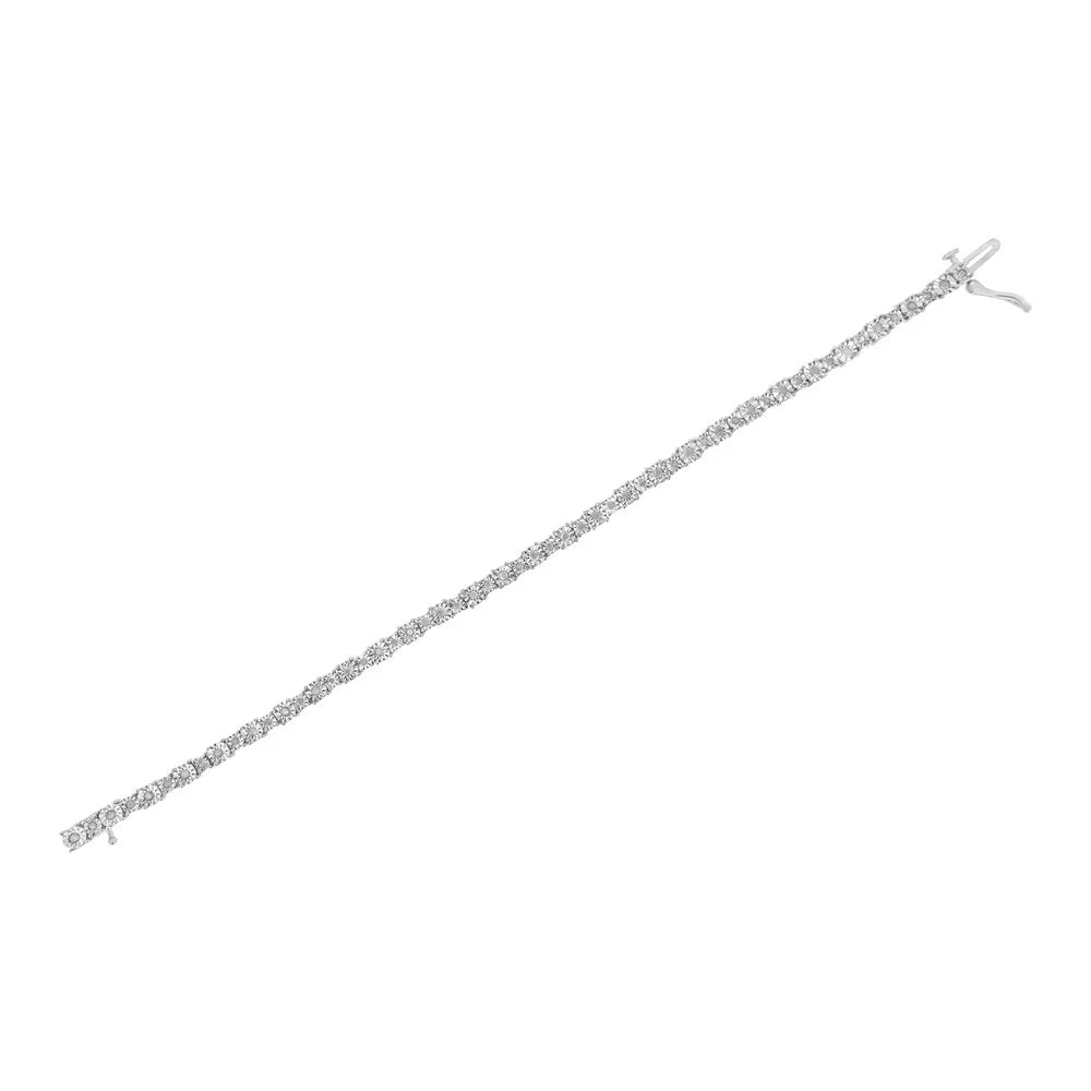 Clarity) Graduated Diamond Bracelet Alternating Tennis - I3 Miracle-Set Color, .925 Silver Sterling 1.0 Link Cttw 7.5" (I-J