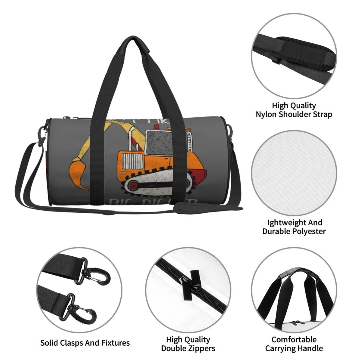 Bag and with Coaee Cylinder Digger Capacity Large Luggage Big Bag Bag Waterproof Sports Compartment Like I Travel Gym Pocket