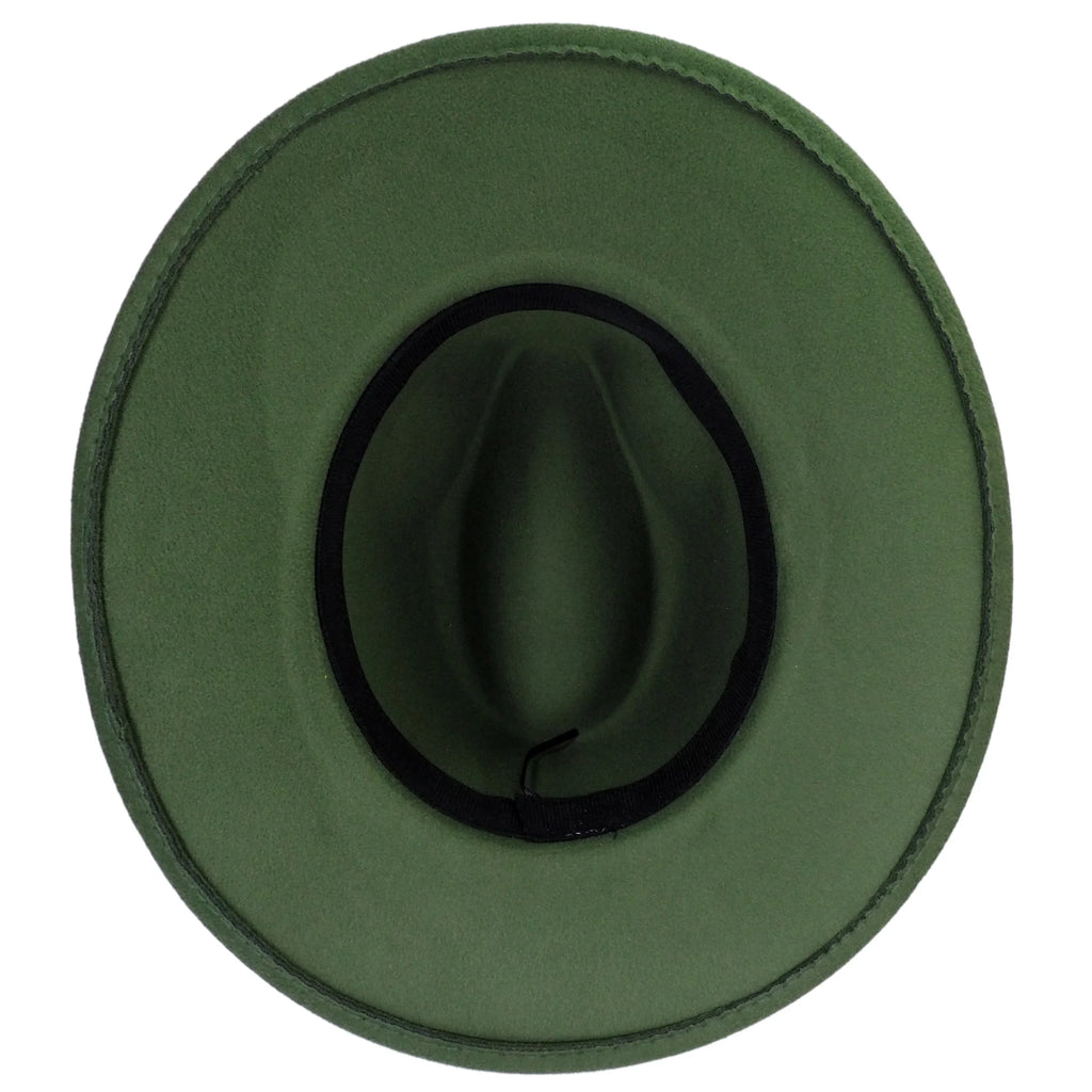 Blend Green Felt Panama Brim Hat Fedora Upturn Cotton Army Wide