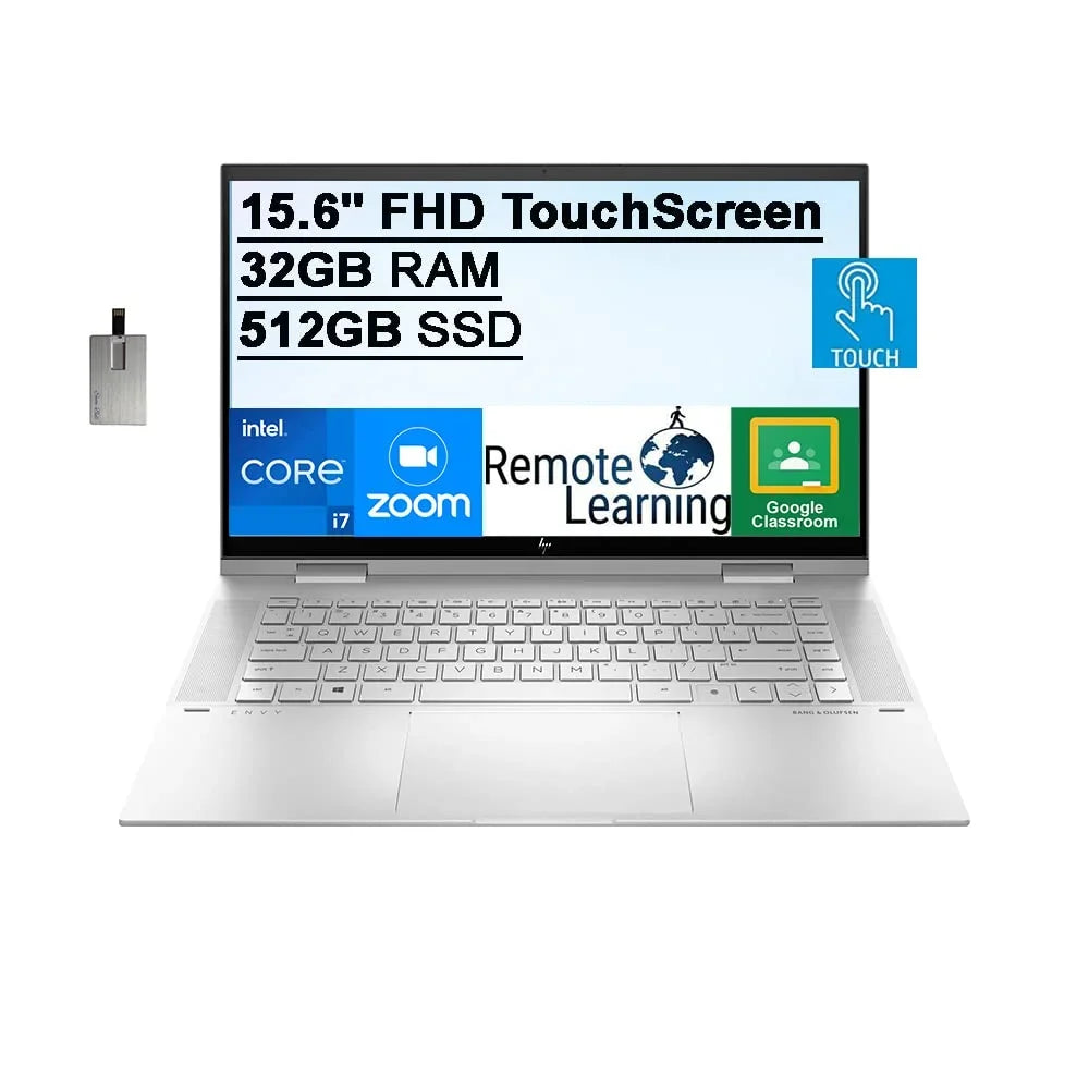 Envy Iris i7-1195G7, Intel 11, Computer, 32GB Webcam, Intel Graphics, Silver, FHD Core Gen 512GB Xe PCIe Keyboard, 11th 2021 Win RAM, USB Touchscreen 32GB Backlit SSD, 2-in-1 15.6" Card HP Laptop HD