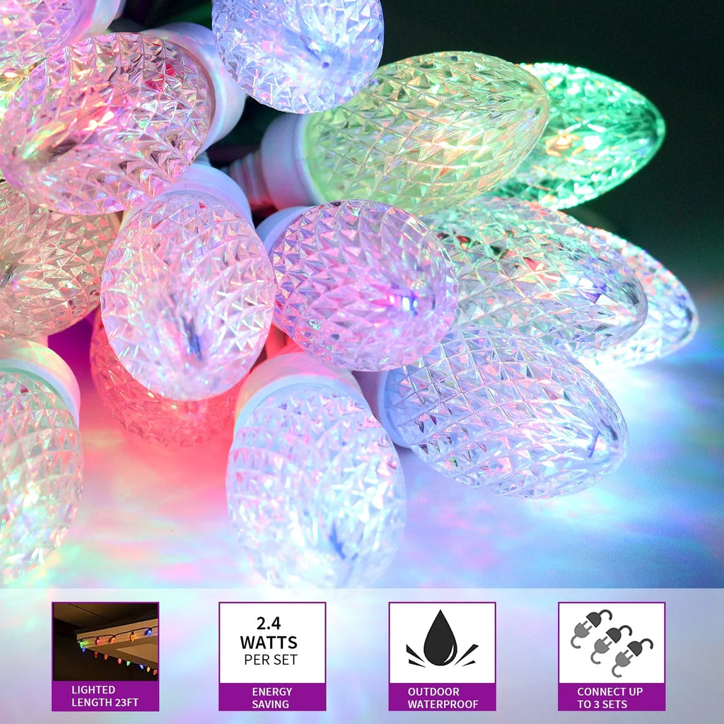 Light C9 Bulbs Changing Lights Waterproof 20 23ft Outdoor, String Christmas Lights LED Eva's Color