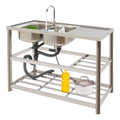 Sink Double Sink Prep Utility Basin Restaurant Aiqidi & Freestanding Bowl Kitchen with Steel Commercial Faucet+Drainpipe Stainless