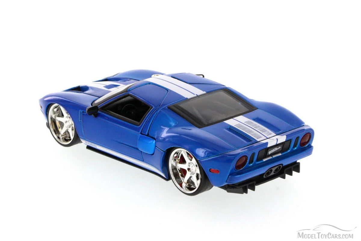 Stripes 7\" White by Ford Diecast Model Furious Blue GT Jada" Car (2015) 1/24 with & \Fast Movie