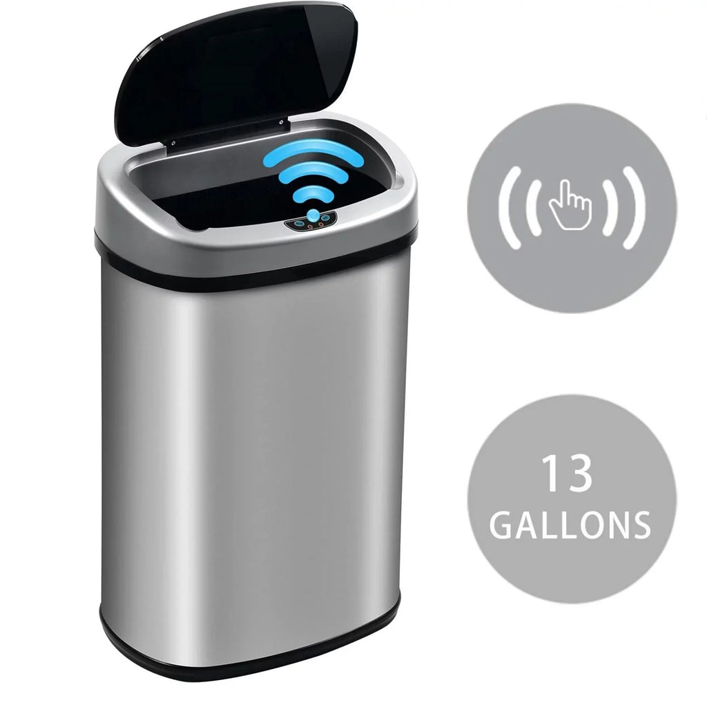 Lid, Can Anti-Fingerprint Touch-Free Kitchen Home, 13 Mute Stainless NiamVelo Gallon Sensor, Can with Automatic Bin for Waste & Designed Garbage Silver Trash Motion with Steel Office