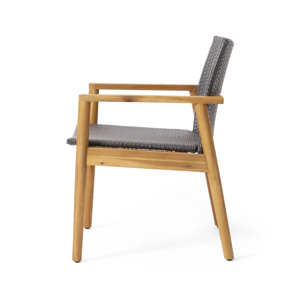 Remuda Wicker Wood and 4 Outdoor Teak Acacia Chat Seater , and Gray
