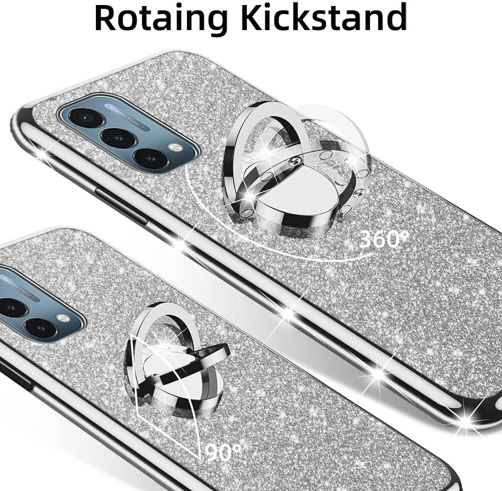 Girls Kickstand, Cute Phone TPU Slim N200 Ring Women 1+Nord Glitter case Silicone Rhinestone Nord Bumper N200 5G Stand Diamond Luxury Case Oneplus Case nancheng Bling for 5G for for with (Silver)