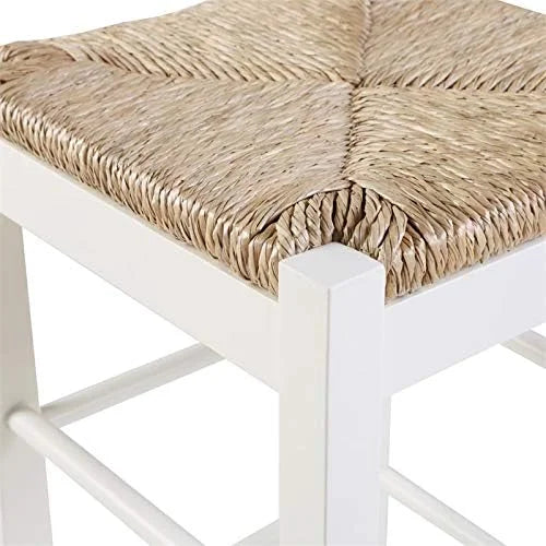 Of Rush Square Bar White Stool - 2 Set In 29" Stationary