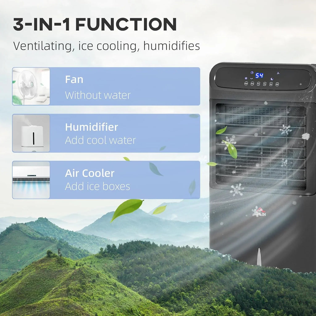 Water for 32" Unit LED Office, Evaporative Tank 3-In-1 Cooler, Fan HOMCOM Water Conditioner Humidifier Timer, Ice Mobile Home Bedroom, with 3.2gal Cooling Oscillating, Black Display, Air Remote,