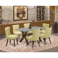 French & With Top Kitchen Cement Table Set-Limelight Room Back Seat Chairs & Parson Tufted HomeStock Button Legs Country Hardwood Living Fabric - Linen 7-Pc