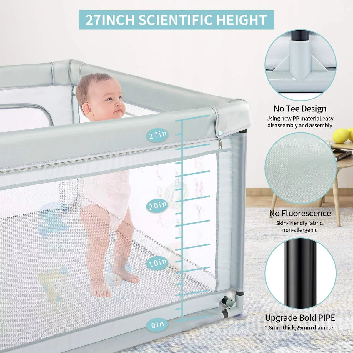 Baby with Pull inch 59*70*27 Nordmiex for Playpen Yard Two Baby Play Safety Rings,