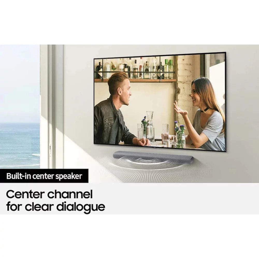 with HW-S50A (Open Atmos, Samsung - Virtual:X, in Gray DTS Deep Premium Adaptive Multi Built Soundbar Design, 2021, 3.0ch Box) Connection, Speaker, Bluetooth Center Lite, Sound Dolby