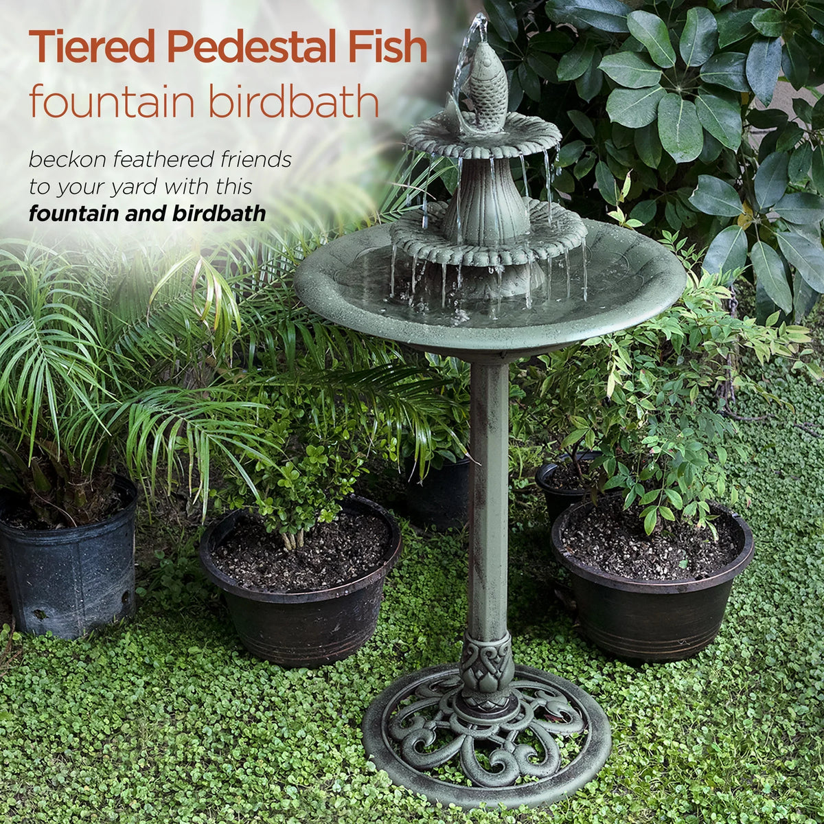 Plastic Green Pedestal Corporation Alpine Bird Fountain Bath, 3-Tier