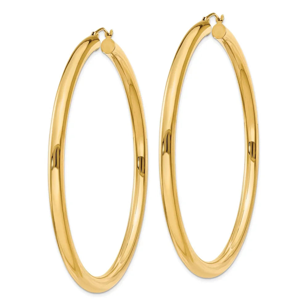 for Hoop Yellow 4mm Earrings; for Adults Men Women Tube and and 14kt Real Polished Teens; Gold
