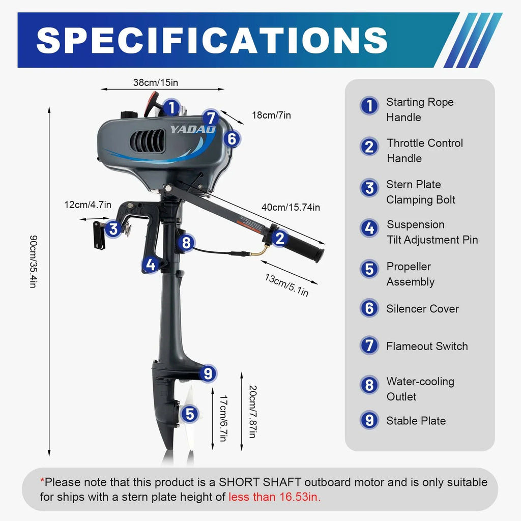 2 Fishing 3.5HP Stroke Water Cooling Boat Motor Outboard WUZSTAR W/CDI Engine System