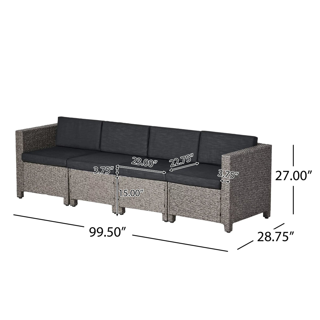 Venice with and Seater Black Mixed Dark Wicker 4 Sofa Sectional GDF Outdoor Cushions, Studio Gray