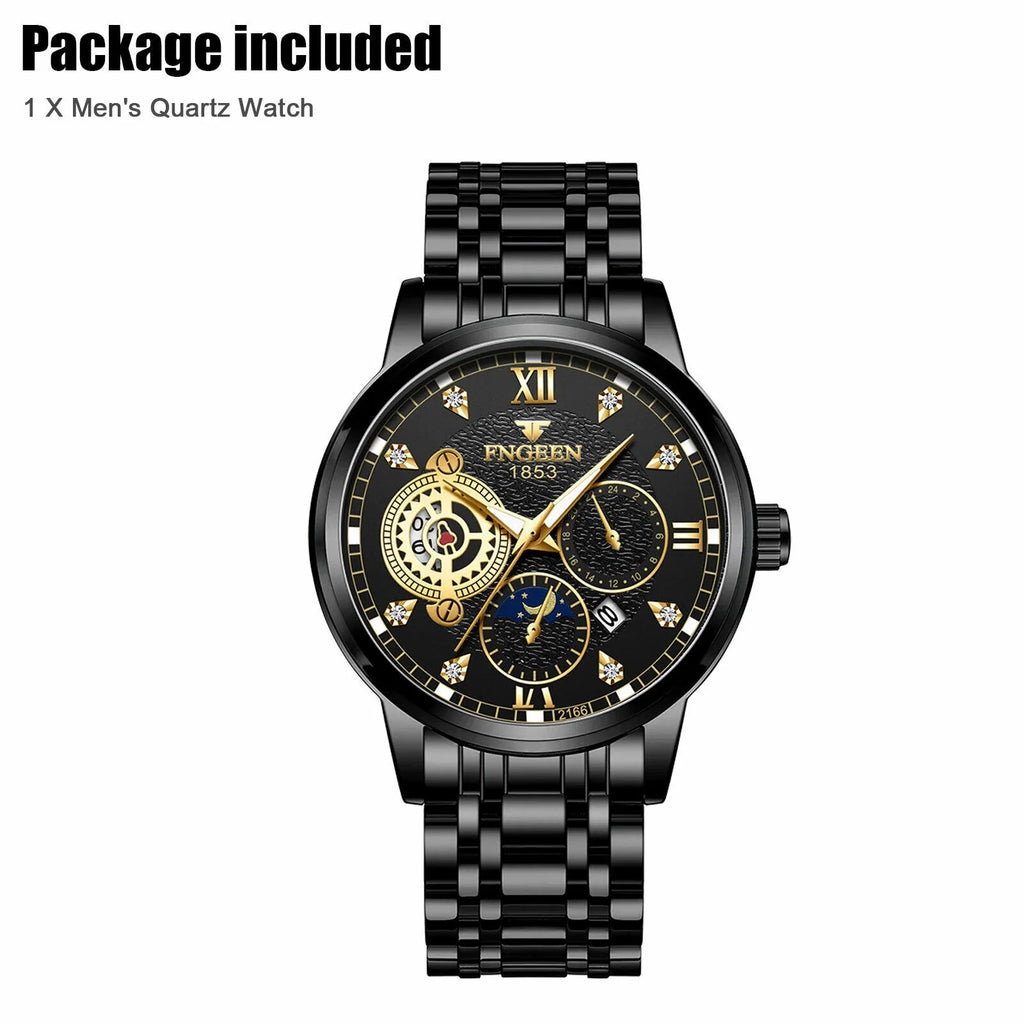 Steel Stainless Waterproof Wristwatch Classic Watch Men's Quartz Luxury Luminous