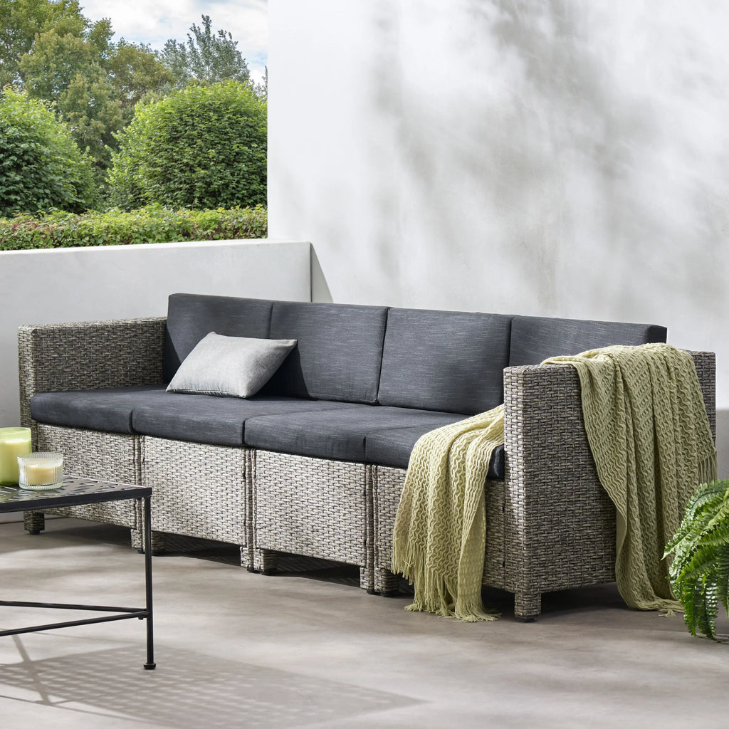 Venice with and Seater Black Mixed Dark Wicker 4 Sofa Sectional GDF Outdoor Cushions, Studio Gray