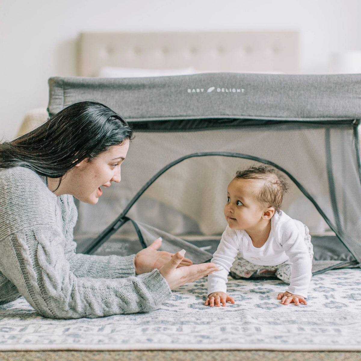 Crib Deluxe Charcoal Delight Tweed Baby Playard, Portable &