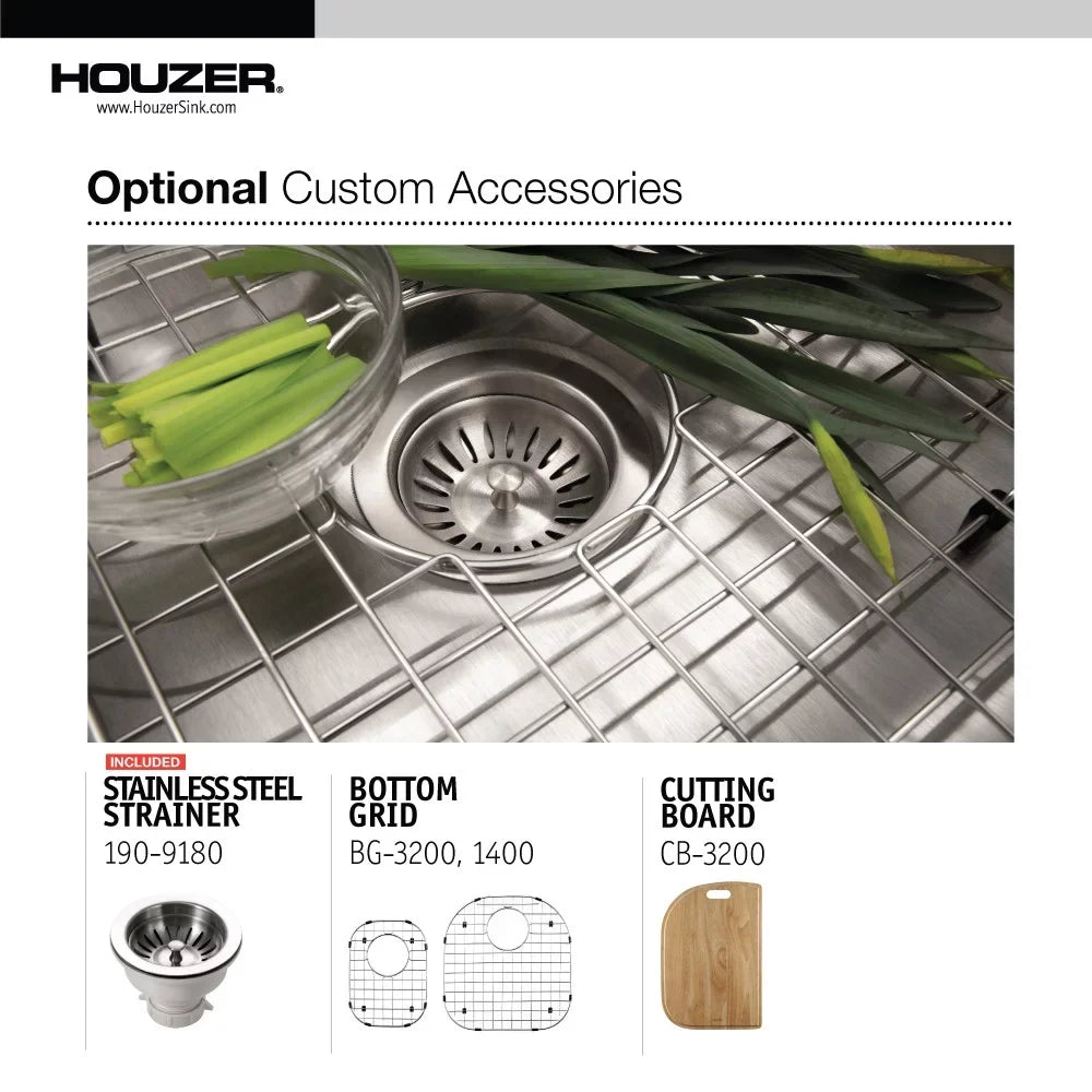 Sink Undermount 20-11/16" x Bowl 32-1/2" MC-3210SL-1 32-1/2" Stainless 14-15/16" Houzer Double Kitchen x 18-1/2" 70/30 x Steel