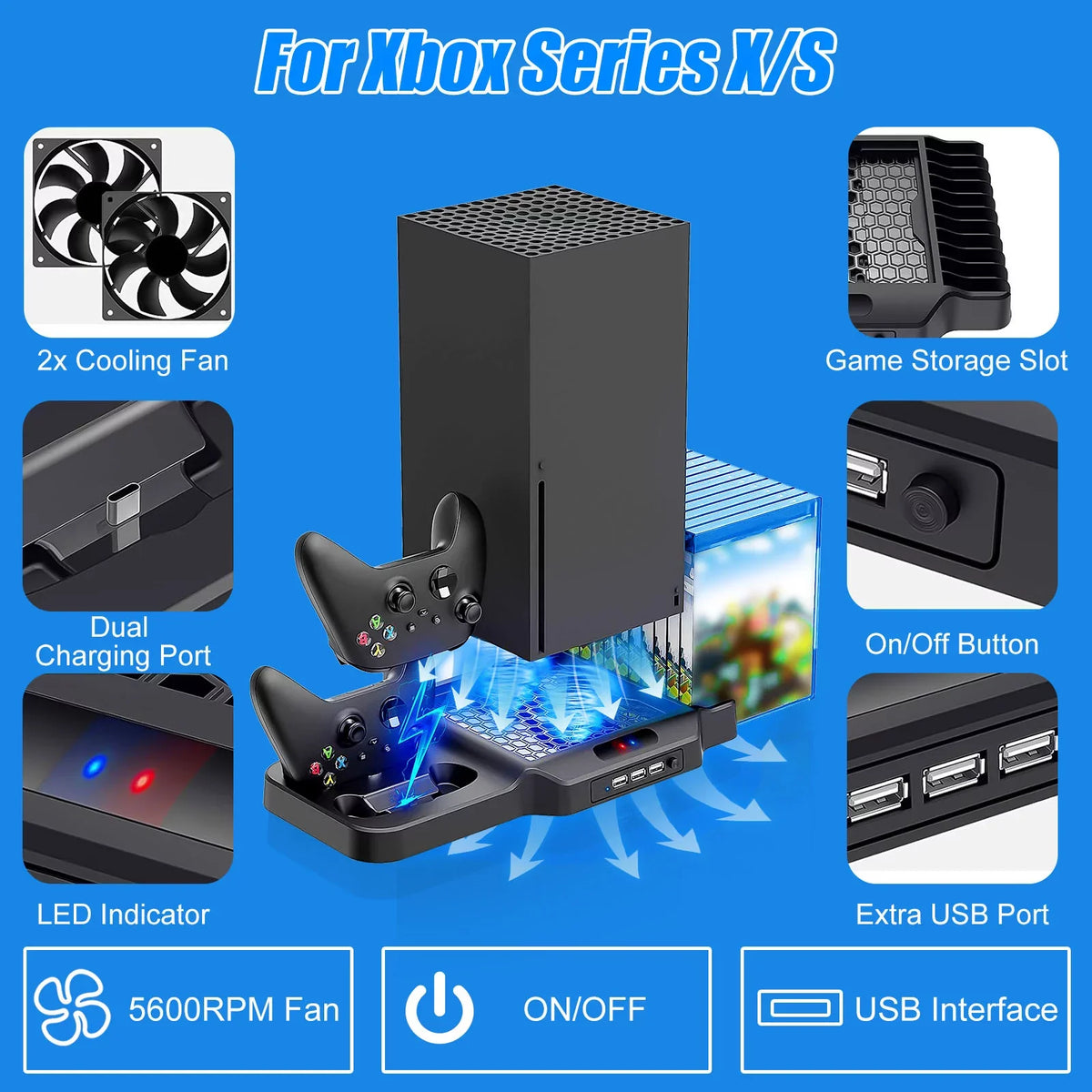 2 for S/X Disc Fit 11 for Game with Fit Vertical Dock Fast Charging Cooling EEEkit 3 Xbox Slots X/S with Ports, Station Controller USB Xbox Series Fans, Series Stand Dual