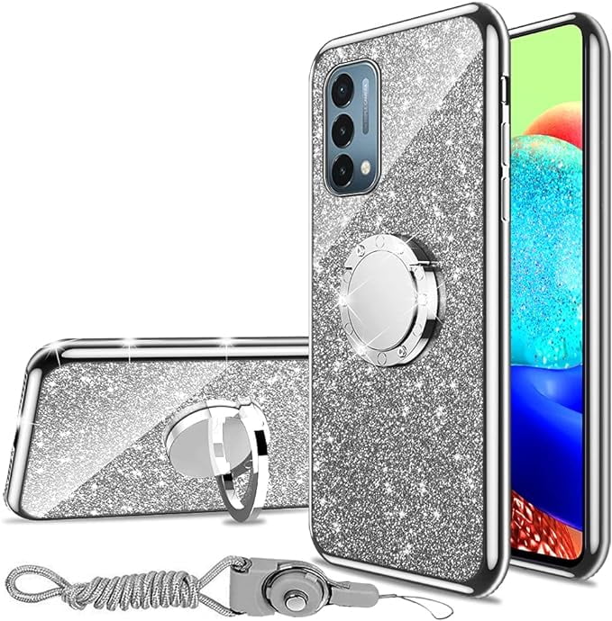 Girls Kickstand, Cute Phone TPU Slim N200 Ring Women 1+Nord Glitter case Silicone Rhinestone Nord Bumper N200 5G Stand Diamond Luxury Case Oneplus Case nancheng Bling for 5G for for with (Silver)