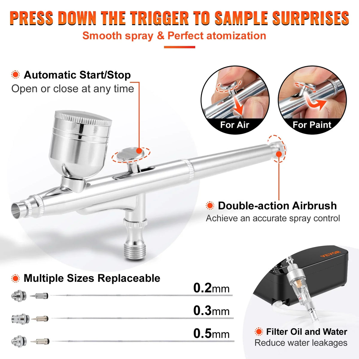 Makeup Dual-action w/ with Tattoo Feed Airbrushing Airbrush VEVOR Airbrushes, Airbrush System Kit Art Set Cookie Compressor, Portable Multi-purpose Kit, Gravity Nail