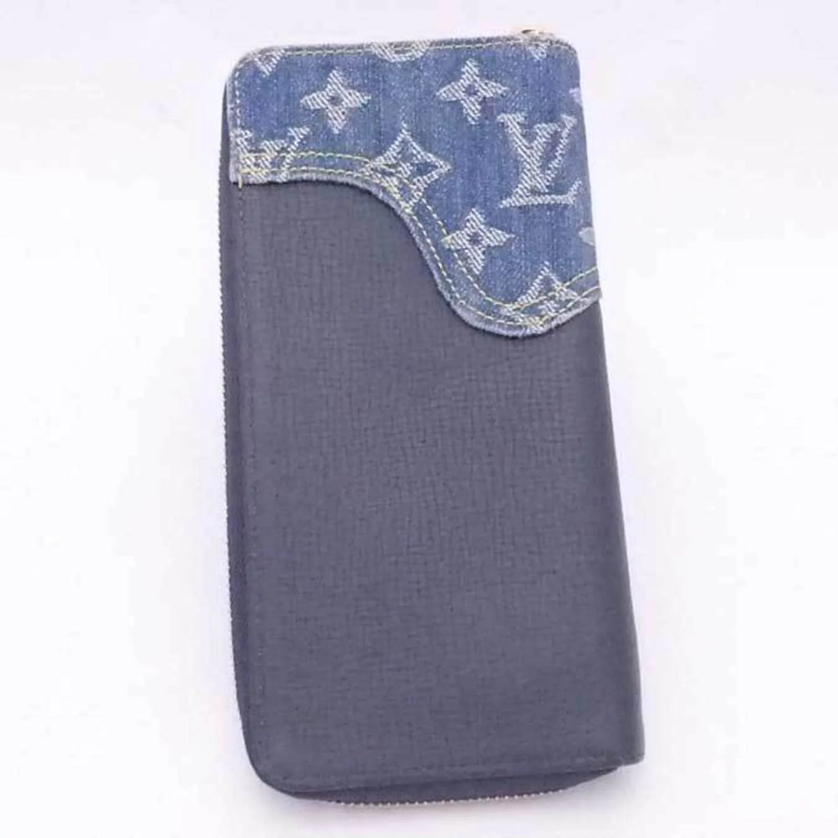 Unisex M81107 LOUIS Leather/Monogram Zippy x Navy Zipper VUITTON Blue Long Round Denim Louis Vertical (Good) Monogram Pre-Owned Wallet Vuitton