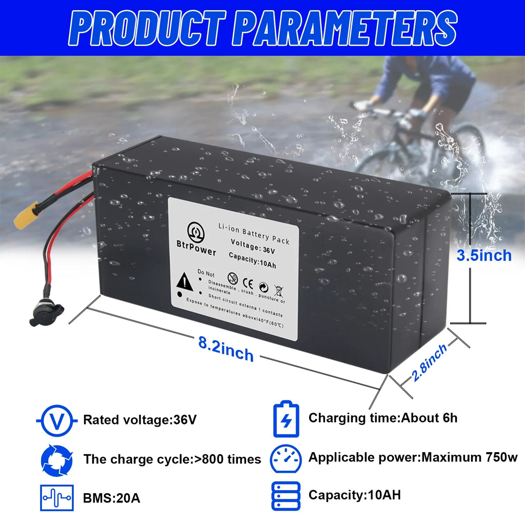 Ion Charger 36v 3A Motor Lithium Battery Electric Scooter Bike 10Ah Battery Pack for