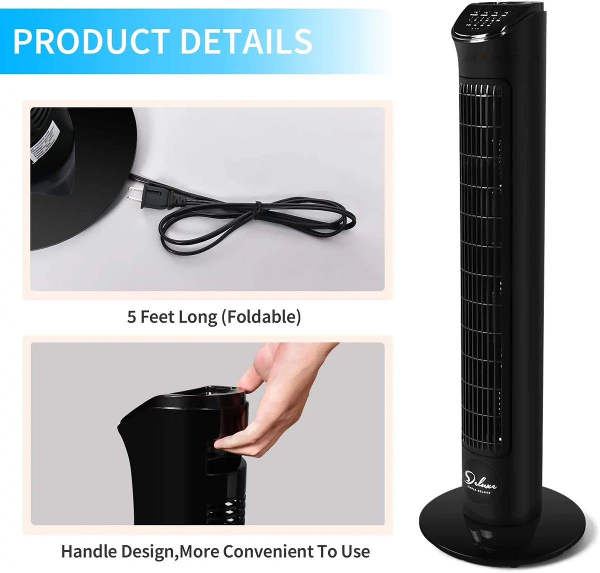 32"Tower Simple Oscillating Black Floor Bladeless with 90° Standing Fan Speeds, Remote, Fans, 4 Fan, with Deluxe Fan