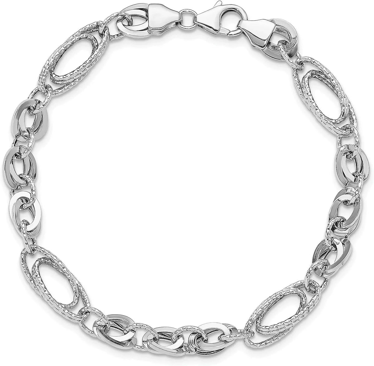 14k Italy In Gold - Bracelet Link Polished 7.75"- Made & Textured White Fancy Oval Diamonds Avariah
