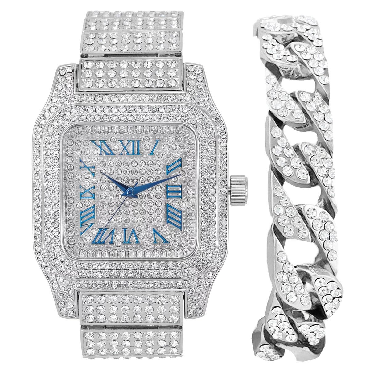 Square Hip a R# Way Iced Biggie in Watch Blue Hop Out Flashy - Gold Cuban) You 0513Sq Will Bling-ed image Hypnotize product (Silver