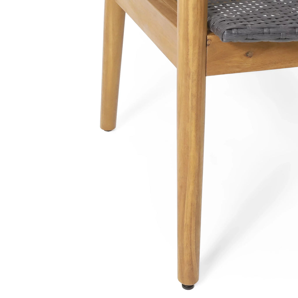 Remuda Wicker Wood and 4 Outdoor Teak Acacia Chat Seater , and Gray