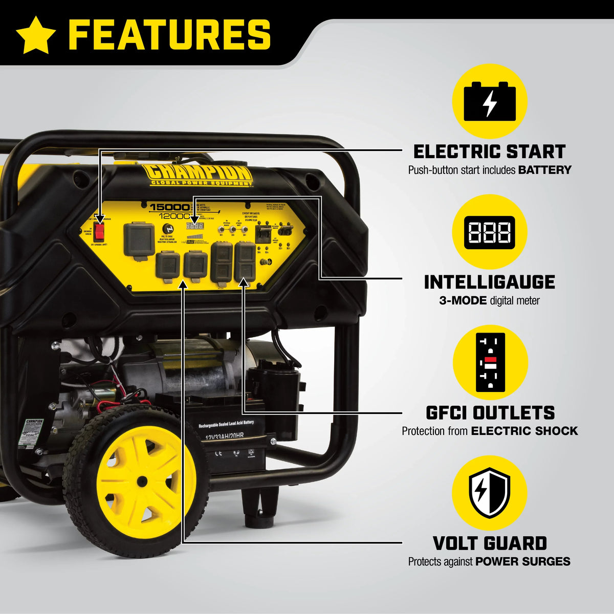 Portable and Generator Start Champion Electric Hook Power Equipment Lift with Watts 15,000/12,000