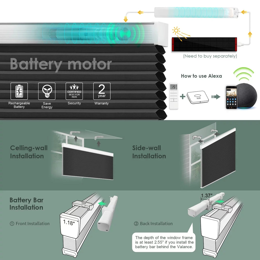 Motorized Grey,54"W x Carbon Cellular Shade Yoolax Honeycomb 72"H) Window Smart Blackout Blinds(100% Blackout Automatic Remote Control