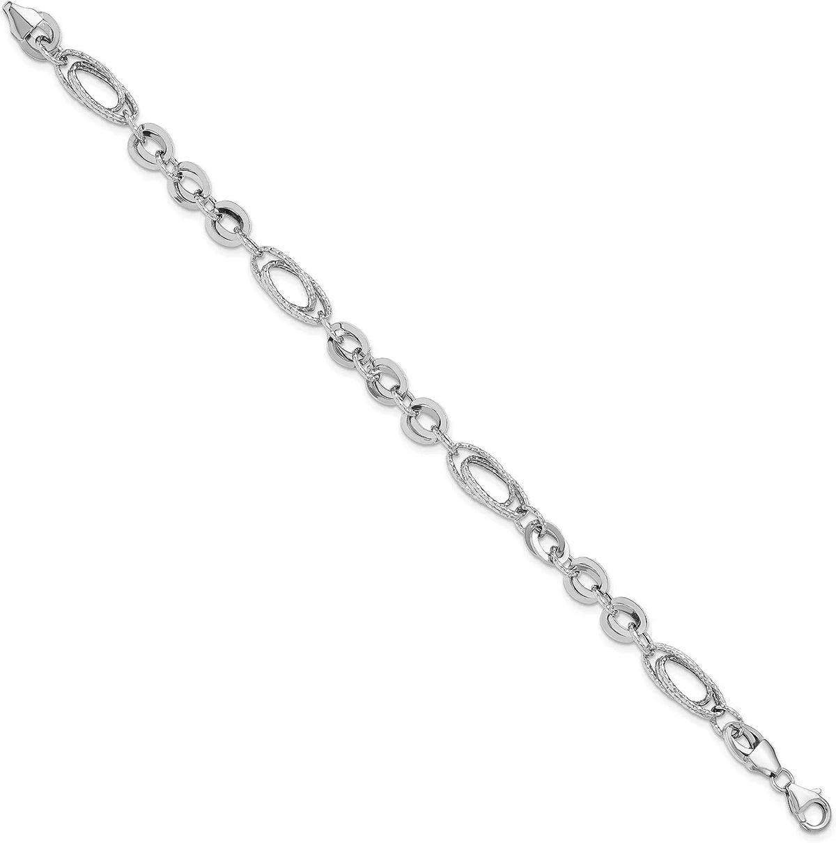 14k Italy In Gold - Bracelet Link Polished 7.75"- Made & Textured White Fancy Oval Diamonds Avariah