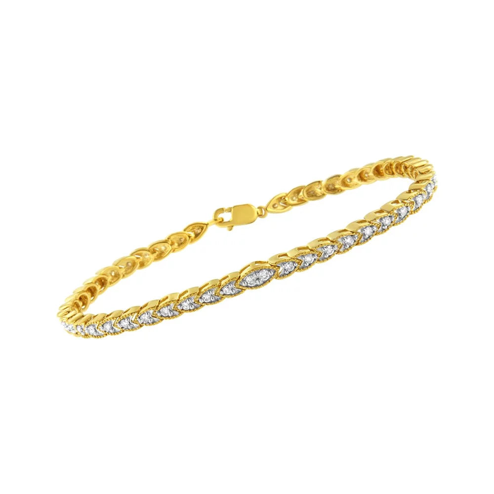 Diamond Clarity) cttw 10K - Prong-Set I1-I2 1 Gold .925 Sterling Yellow (I-J Link Shape Bracelet Pear 7.25" Color, Silver Plated