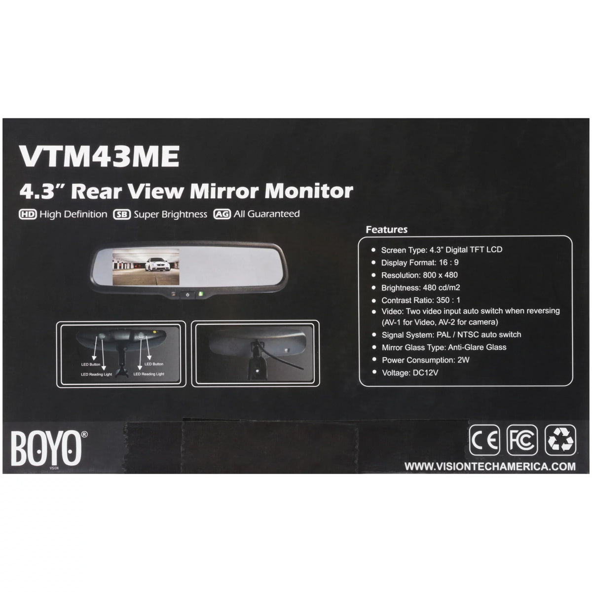 4.3" View VTM43ME Monitor Rear BOYO Mirror