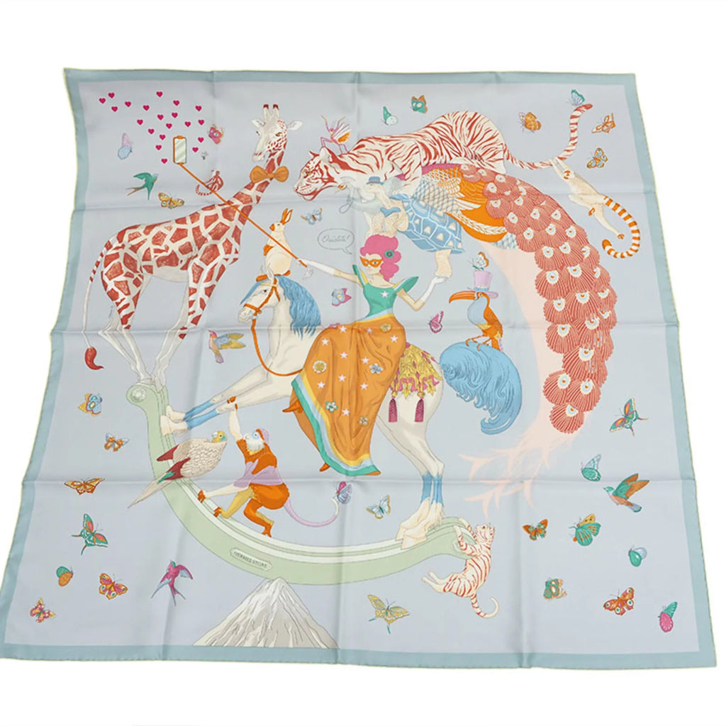 Story Glacier Blue 2022AW Purchased 90 Men's in Silk July H003875S Women's (Like New) Pink Multicolor HERMES 2022 Scarf Carre Muffler Hermes STORY SCARF90 Pre-Owned