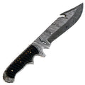 Damascus Steel Knife- Knife Outdoors- - High Bowie Hunting Blade- Carbon 12