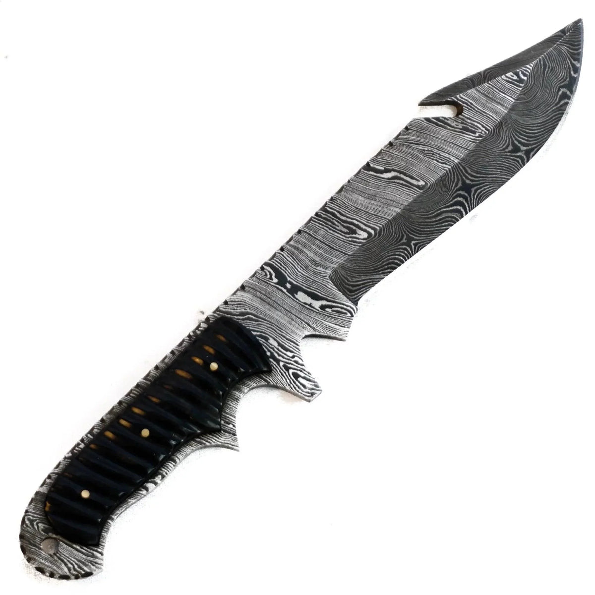 Damascus Steel Knife- Knife Outdoors- - High Bowie Hunting Blade- Carbon 12