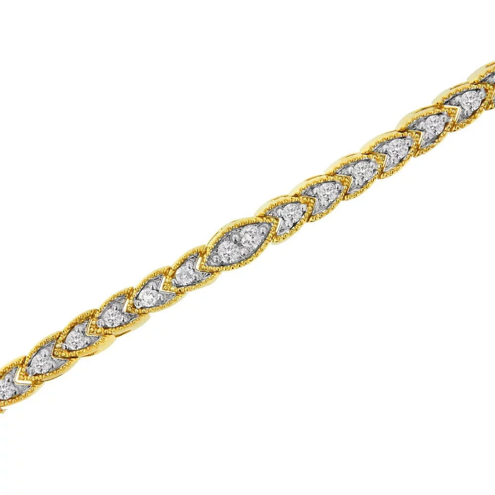 Diamond Clarity) cttw 10K - Prong-Set I1-I2 1 Gold .925 Sterling Yellow (I-J Link Shape Bracelet Pear 7.25" Color, Silver Plated