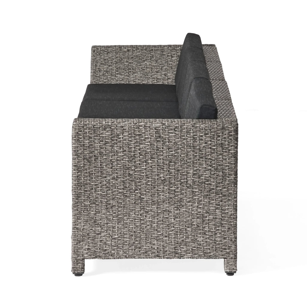 Venice with and Seater Black Mixed Dark Wicker 4 Sofa Sectional GDF Outdoor Cushions, Studio Gray