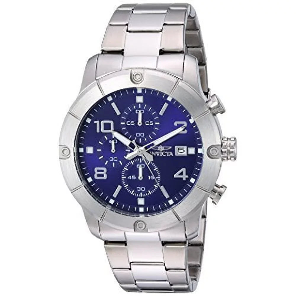 Blue Analog Invicta Quartz Men's 17763 Bracelet & Specialty Dial Watch Flame-Fusion Crystal Steel Case