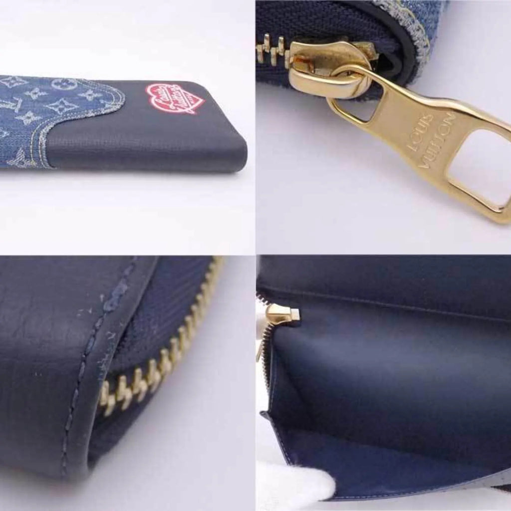 Unisex M81107 LOUIS Leather/Monogram Zippy x Navy Zipper VUITTON Blue Long Round Denim Louis Vertical (Good) Monogram Pre-Owned Wallet Vuitton
