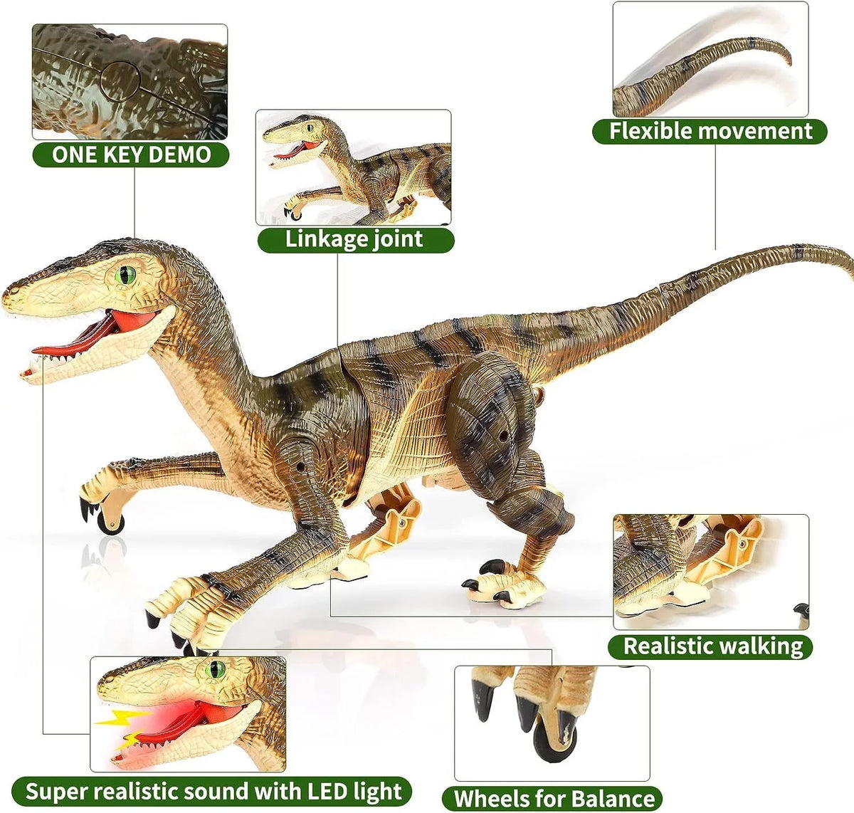 Boys Age Remote Old Dinosaur 3-5, RC for with - Toys Dinosaur T-Rex Lights Years Brown 5-7, JBee Robot Ctrl Gifts 8-12 Control and Girls Toy Kids Walking Sounds Boys for