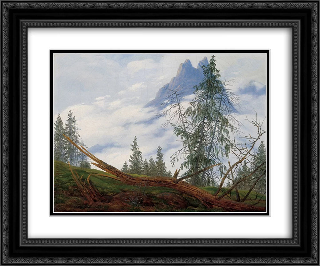 Clouds' 24x20 Black 2x Art David Friedrich 'Mountain Framed Matted Print Drifting Ornate Peak with Caspar