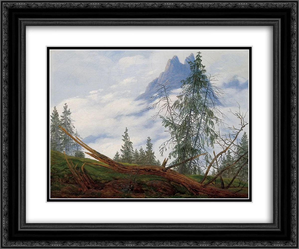 Clouds' 24x20 Black 2x Art David Friedrich 'Mountain Framed Matted Print Drifting Ornate Peak with Caspar
