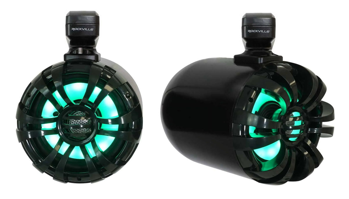 Speakers+Remote 600w Marine Wakeboard 6.5" Rockville Tower Pair LED Black WB65KLED