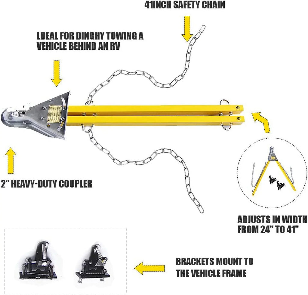 Kit Towing System Tow Yellow Bar Mount Adjustable Bar w/Chains Jeep Bumper with Adjustable Compatible Car Truck RV 5000lb HPDAVV Tow /